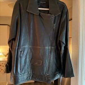 Wilsons Leather genuine leather Black Jacket moto oversized bomber womens SM